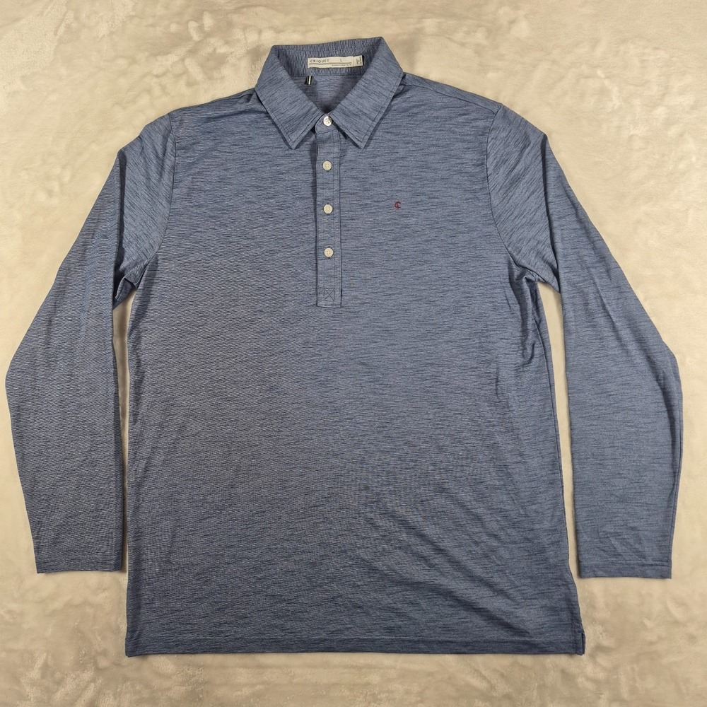 Criquet Polo Shirt Men's Large Blue Long Sleeve Golf Performance Casual Comfort